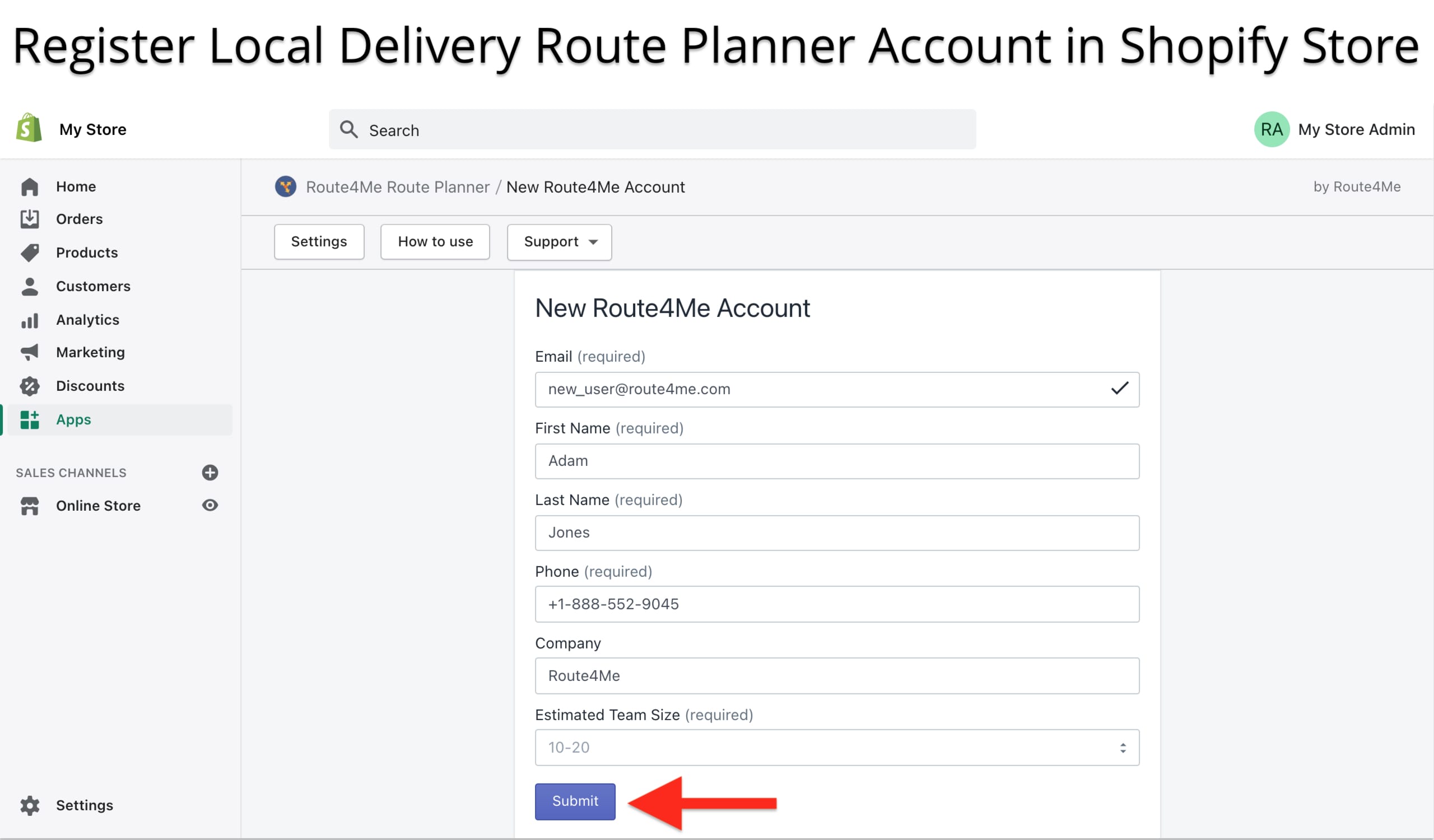 Create a new local delivery route planner account right in your Shopify account.