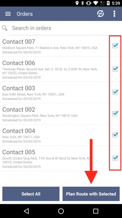 Generating Orders from the Contacts in Your Address Book for Planning Routes