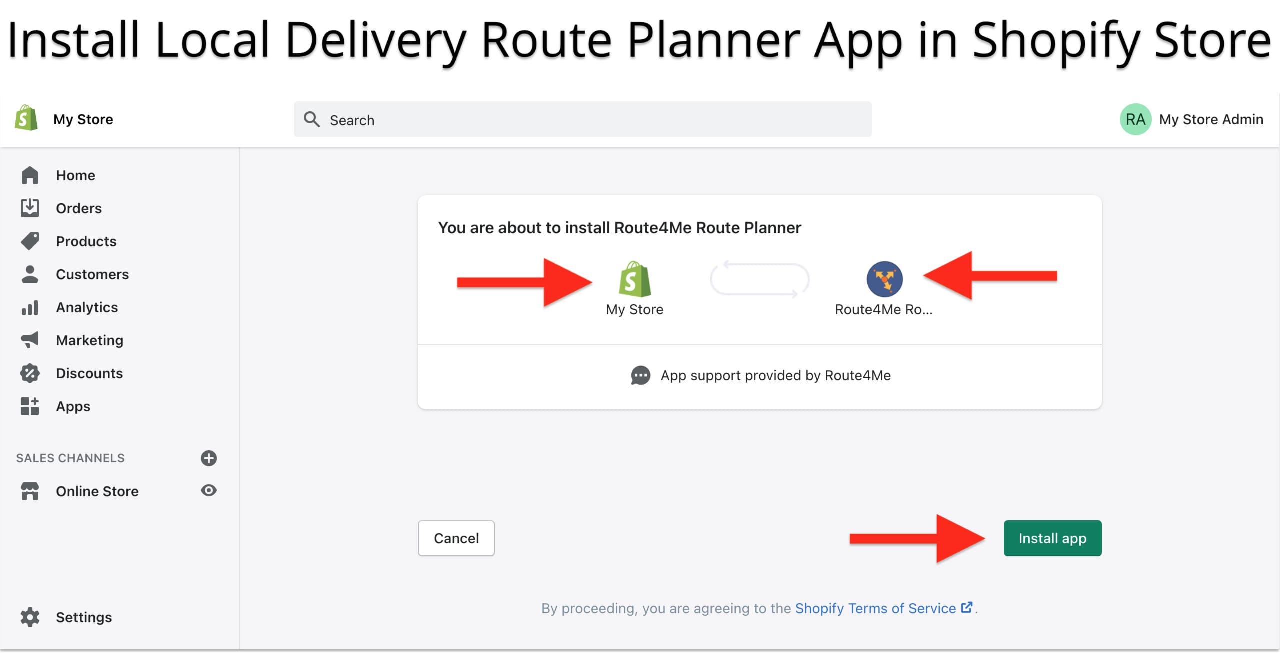 Install the local delivery route planner app in your Shopify store to send orders for drop-off.