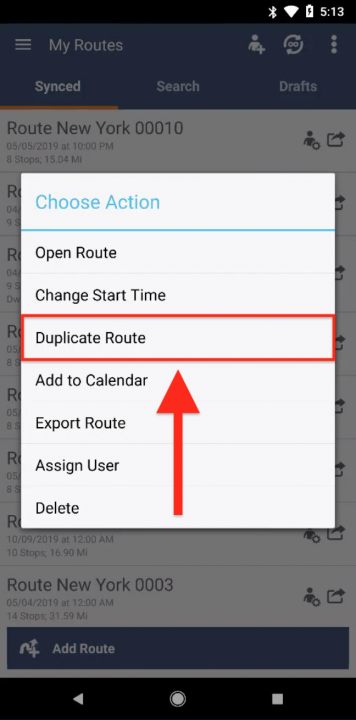 Managing Your Routes on an Android Device