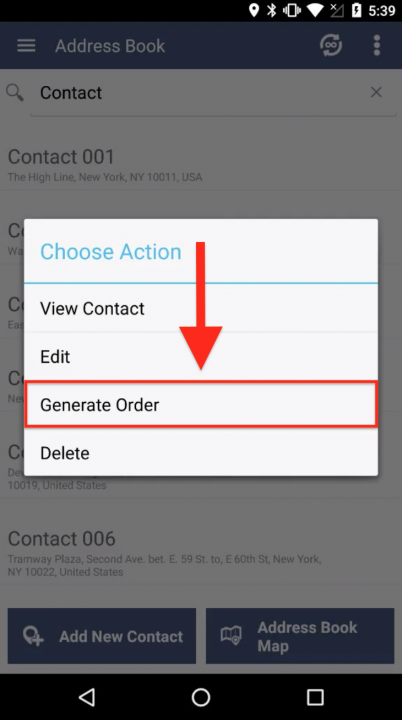 Generating Orders from the Contacts in Your Address Book for Planning Routes