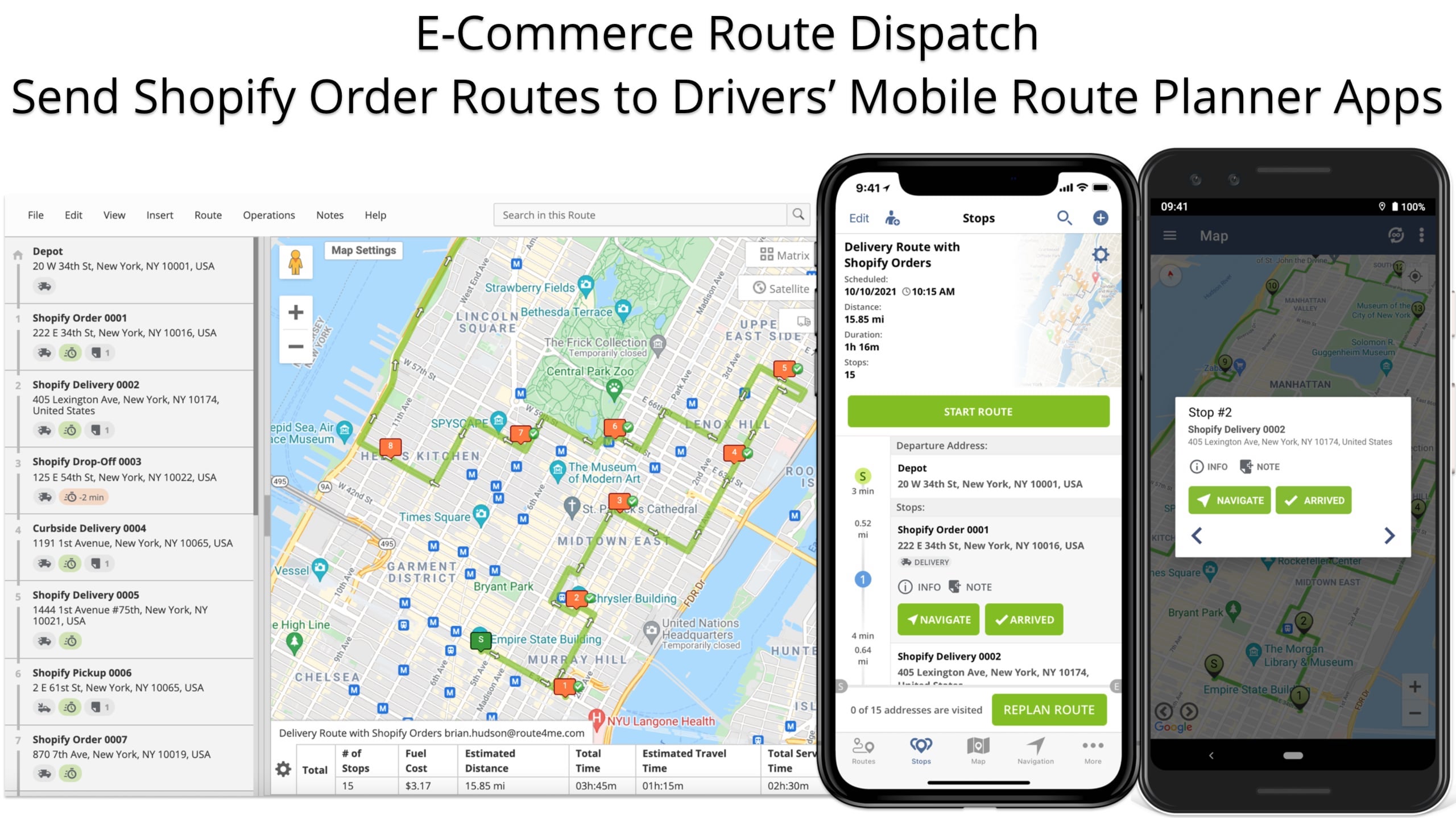 Dispatch Shopify order routes between mobile and website local delivery route planner apps.