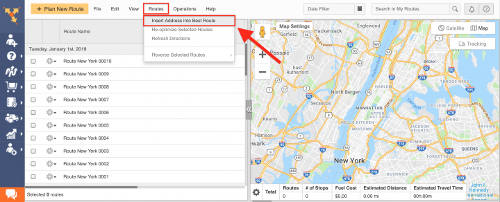 Inserting Addresses into the Best Routes with Dynamic Stop Insertion