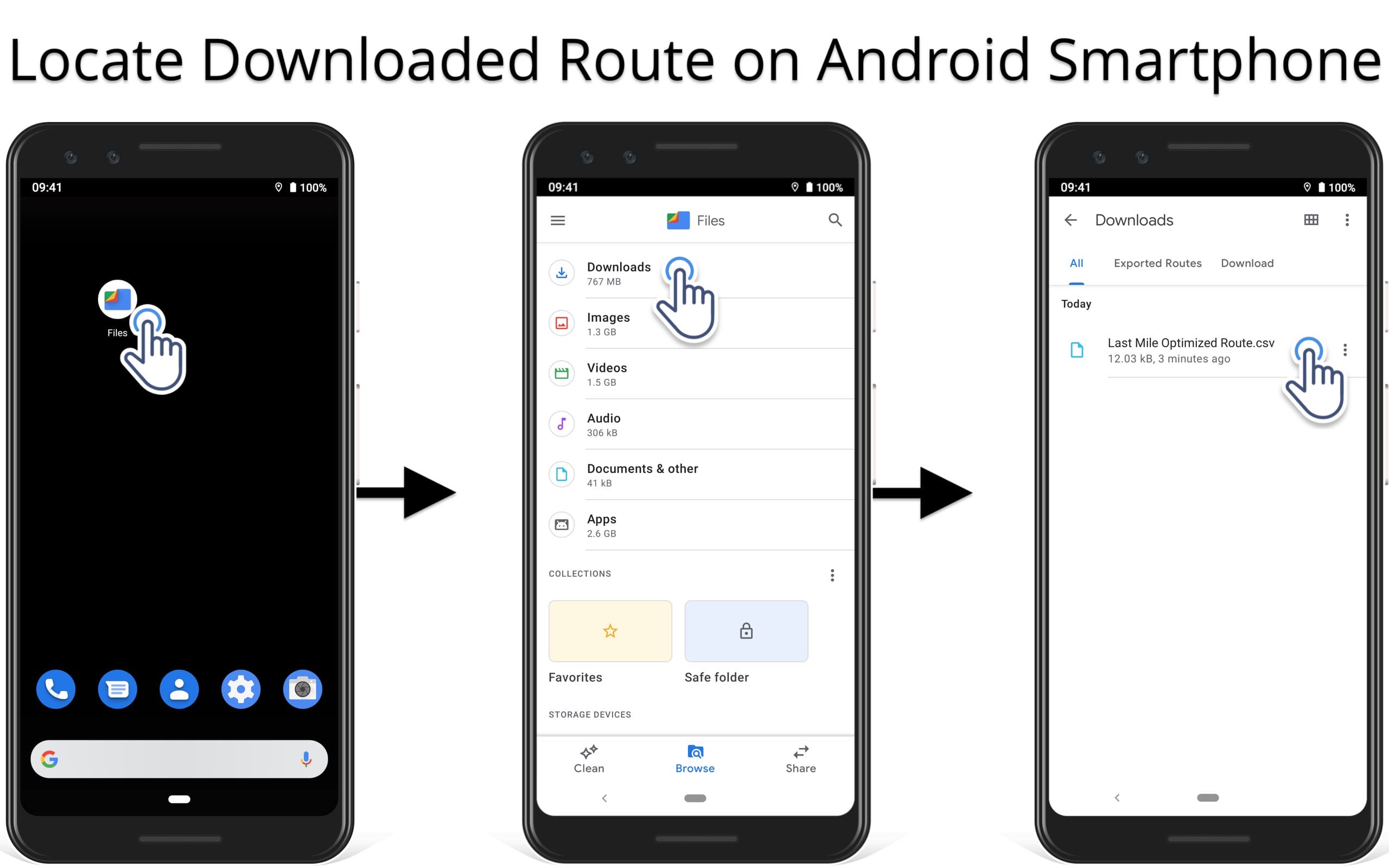 Locate route planner downloaded routes in the Files app on your Android device.