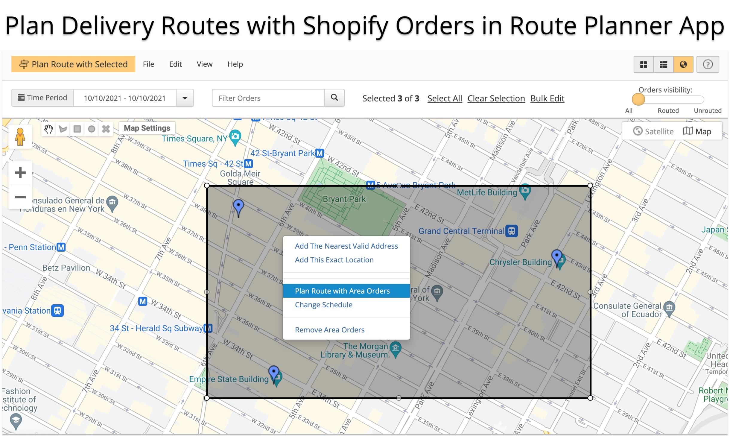 Use route planner map to optimize delivery routes with scheduled Shopify orders.