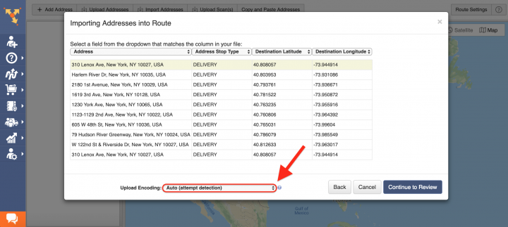 Upload a File - Planning Routes by Spreadsheets 