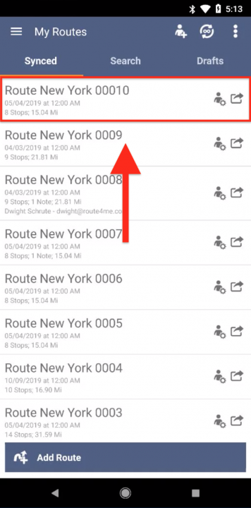 Managing Your Routes on an Android Device