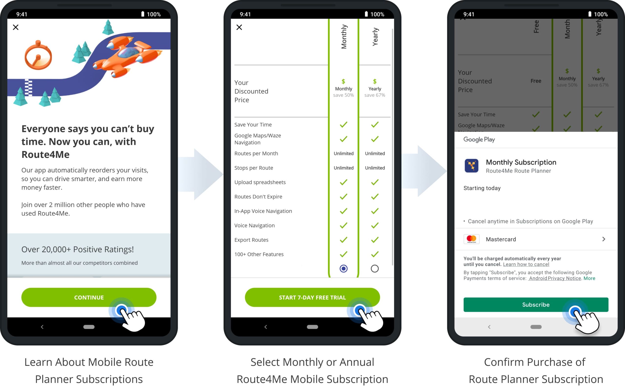 Select monthly or annual Mobile Route Planner subscription plan and start a free route planner trial.