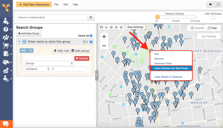 Inserting Addresses into the Best Routes with Dynamic Stop Insertion