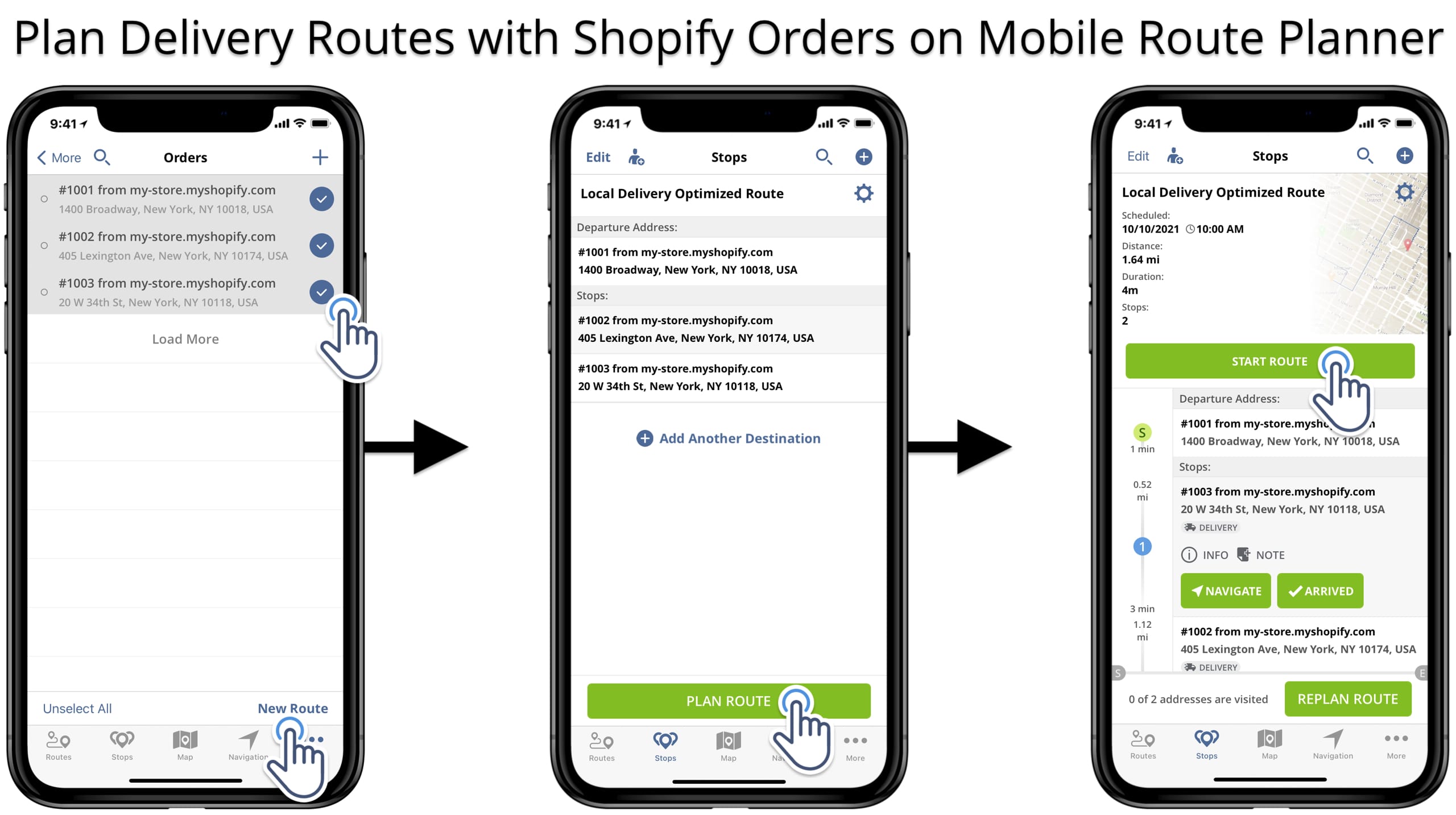 Plan driver and delivery routes with scheduled Shopify orders on the mobile route planner app.