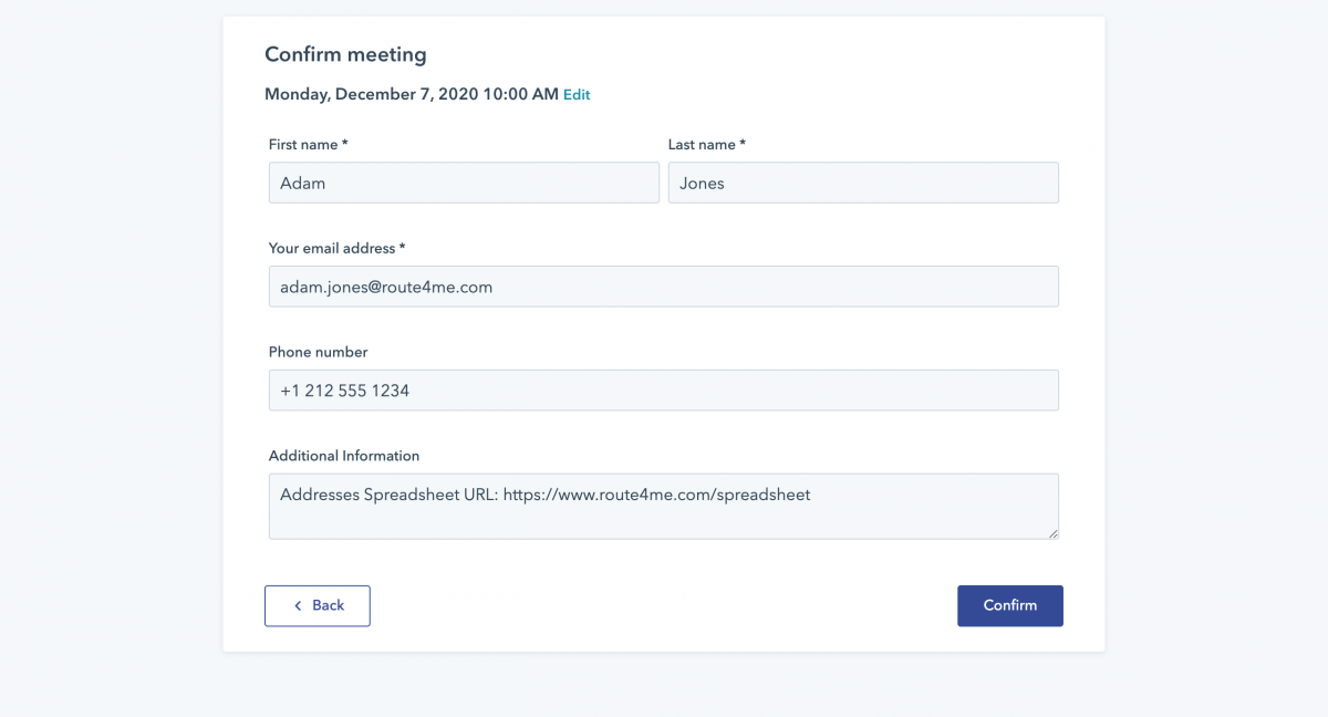 Fill out contact details and add the URL to the file you want to use during the training session.