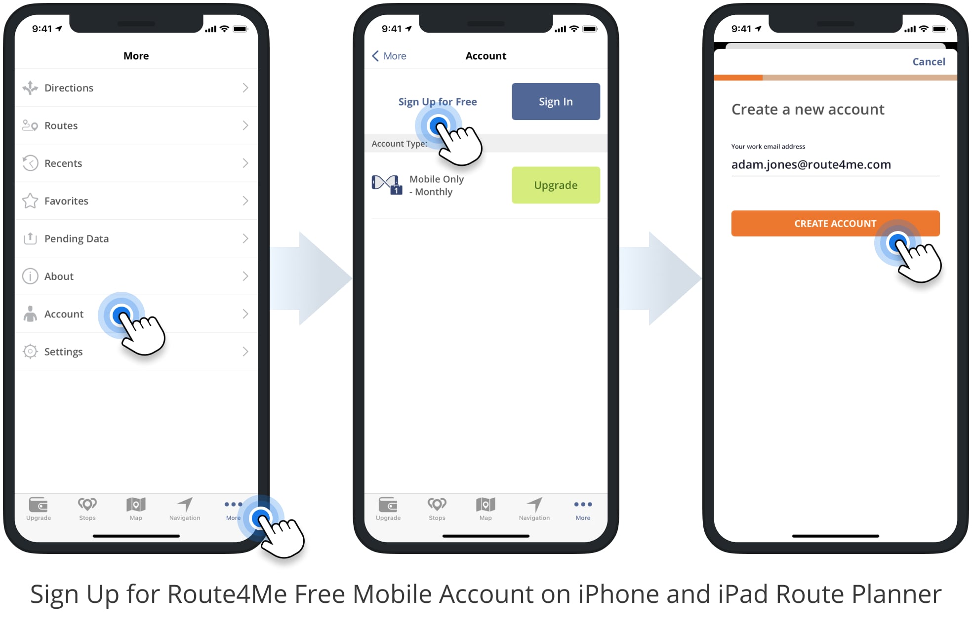 Complete the Route4Me Mobile Account sign up process to create a new route planner account.