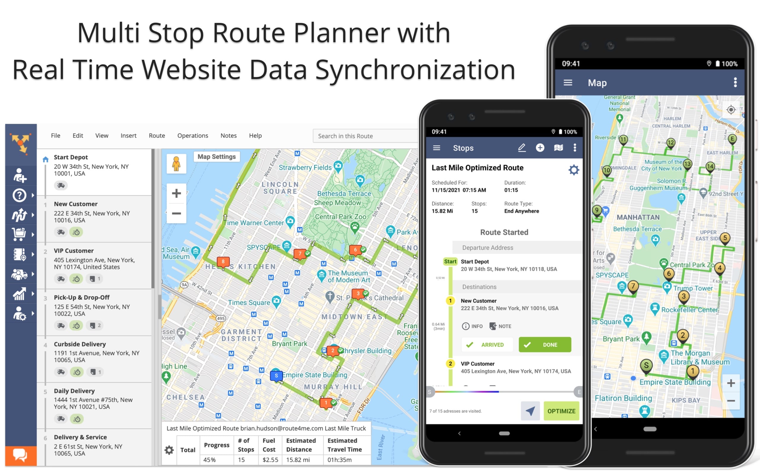 Mobile Multi Stop Route Planner app with real-time website data synchronization