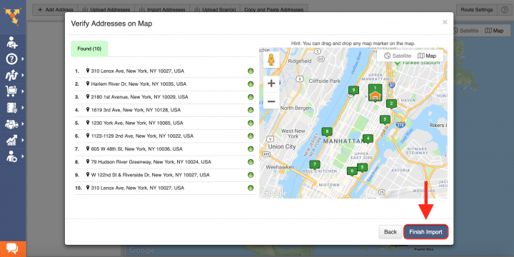 Upload a File - Planning Routes by Spreadsheets 