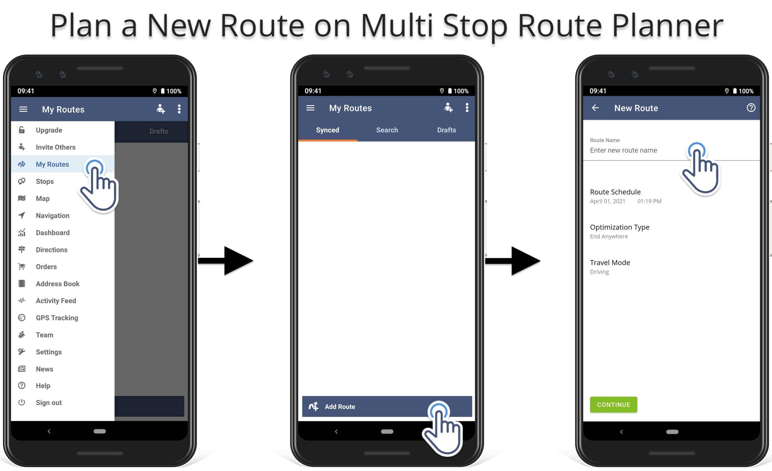 Plan driver routes on mobile Multi Stop Route Planner app for delivery and field service