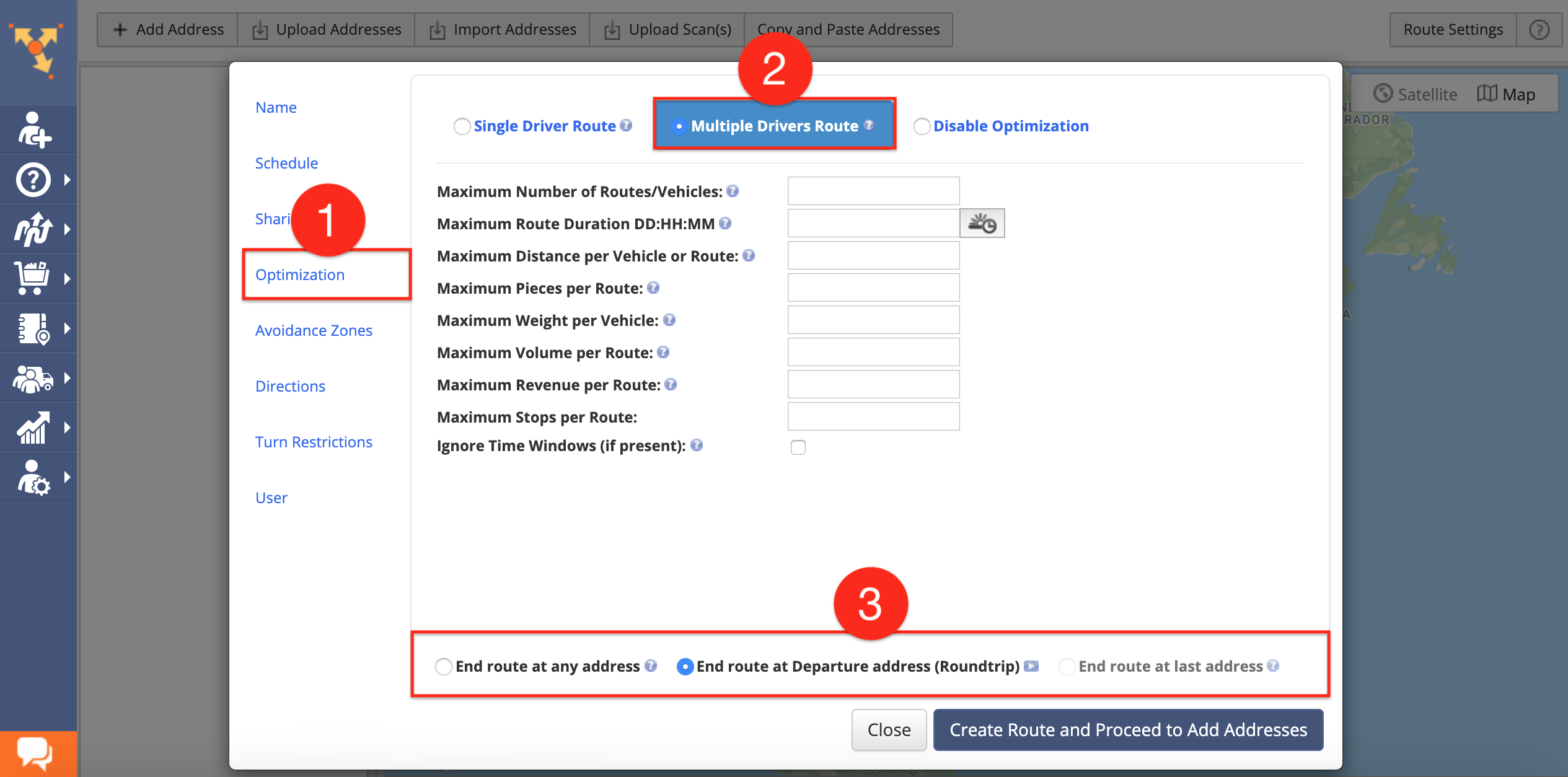 Showing how to plan a route with multiple stops with the Multiple Drivers Route optimization in Route4Me route app