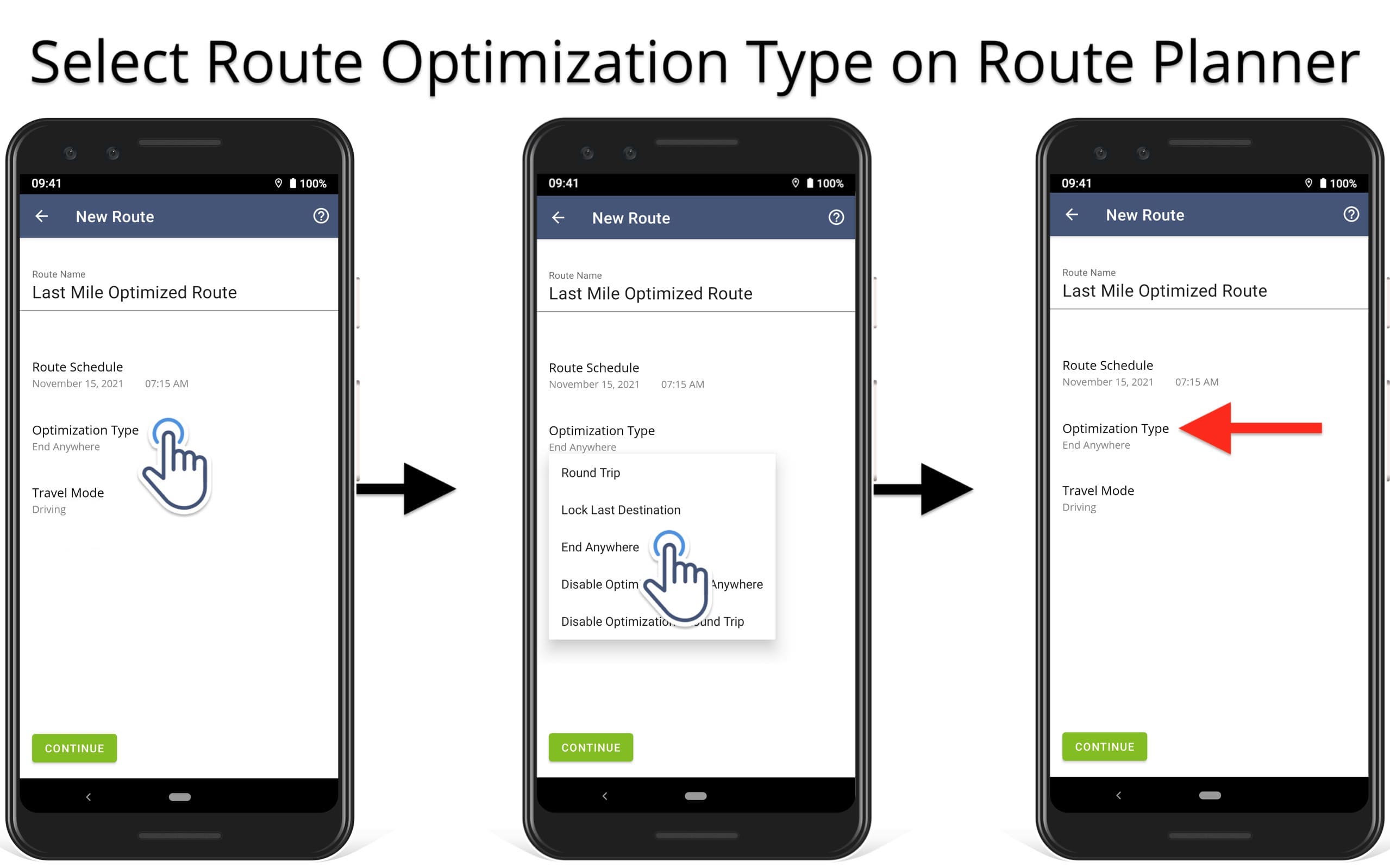 Select the preferred route optimization type to plan deliver driver and field service routes
