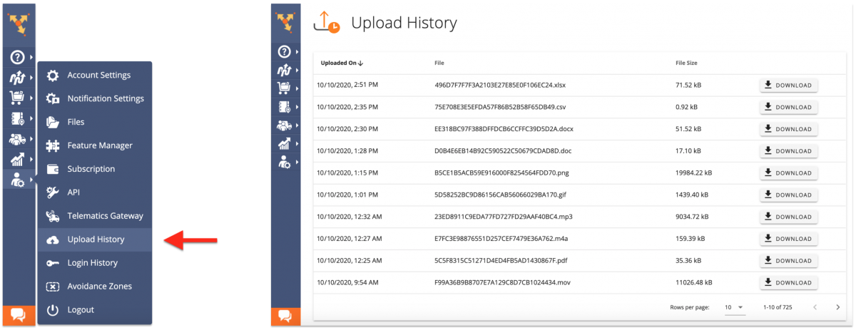 Upload History - Viewing the History of All Files Uploaded to Your Route4Me Account