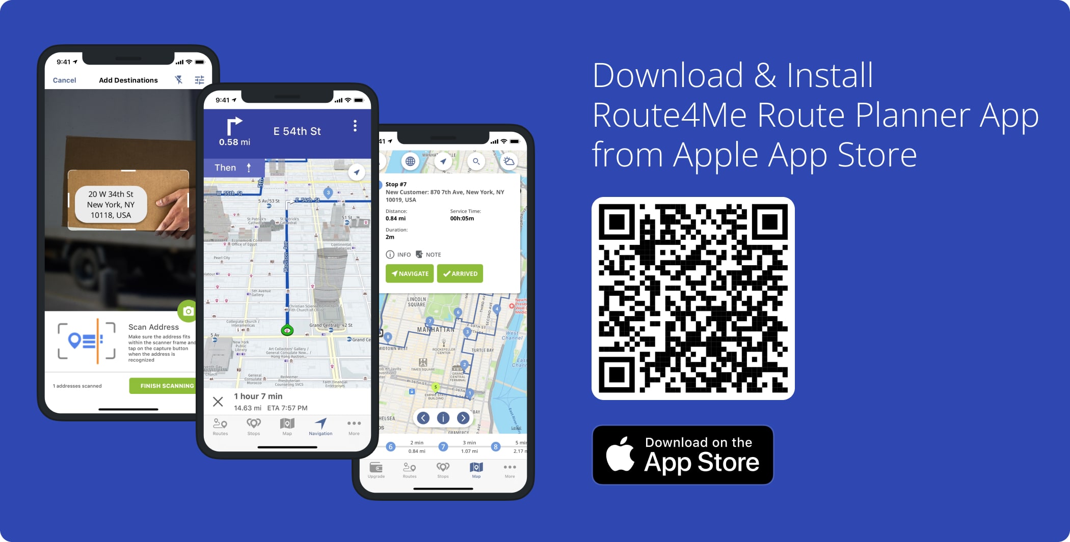 Download and install Route4Me iOS Route Planner app on your iPhone or iPad from the Apple App Store.