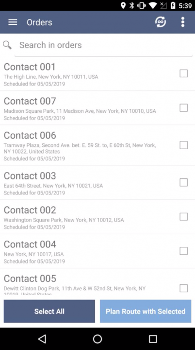 Generating Orders from the Contacts in Your Address Book for Planning Routes