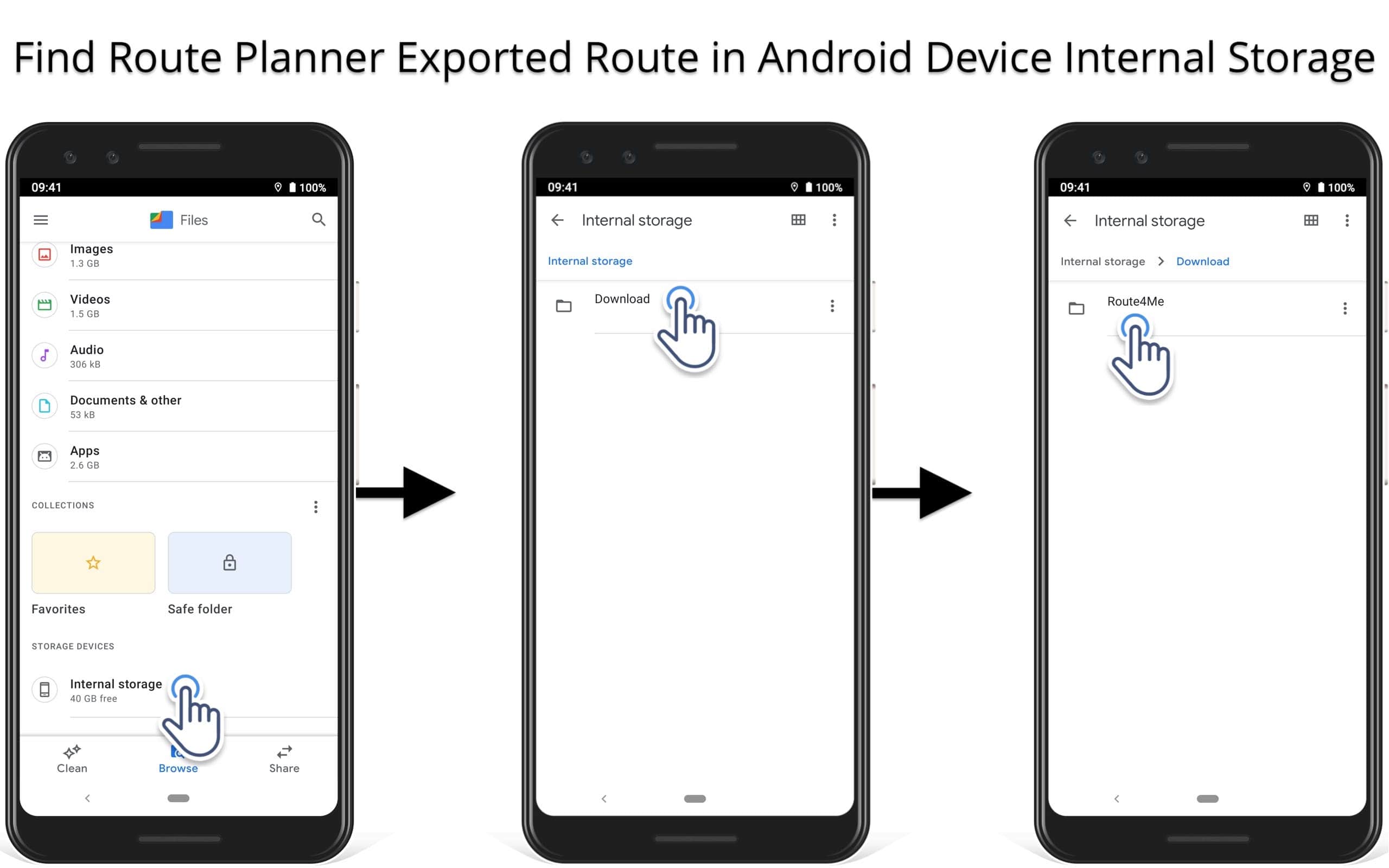 Find and open downloaded CSV route files in the internal storage on your Android device.