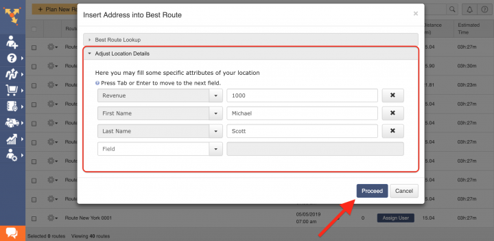 Inserting Addresses into the Best Routes with Dynamic Stop Insertion