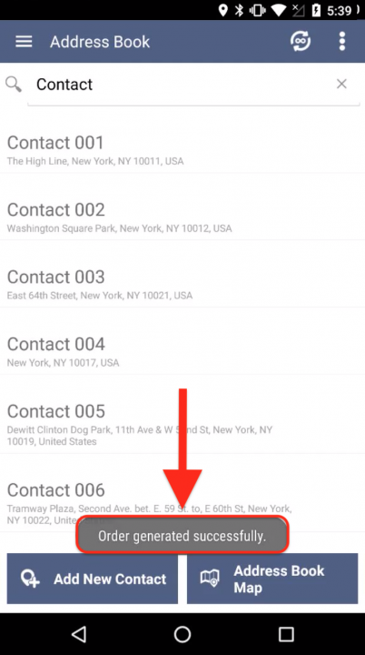 Generating Orders from the Contacts in Your Address Book for Planning Routes