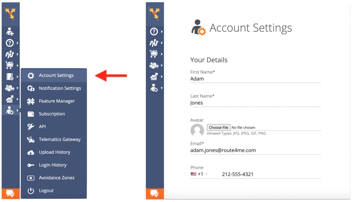 Once registered, you can adjust the Account Settings of your custom route planning solution.