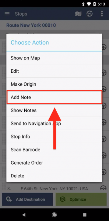 Managing Stops on Your Routes Using an Android Device