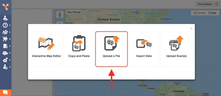 Upload a File - Planning Routes by Spreadsheets