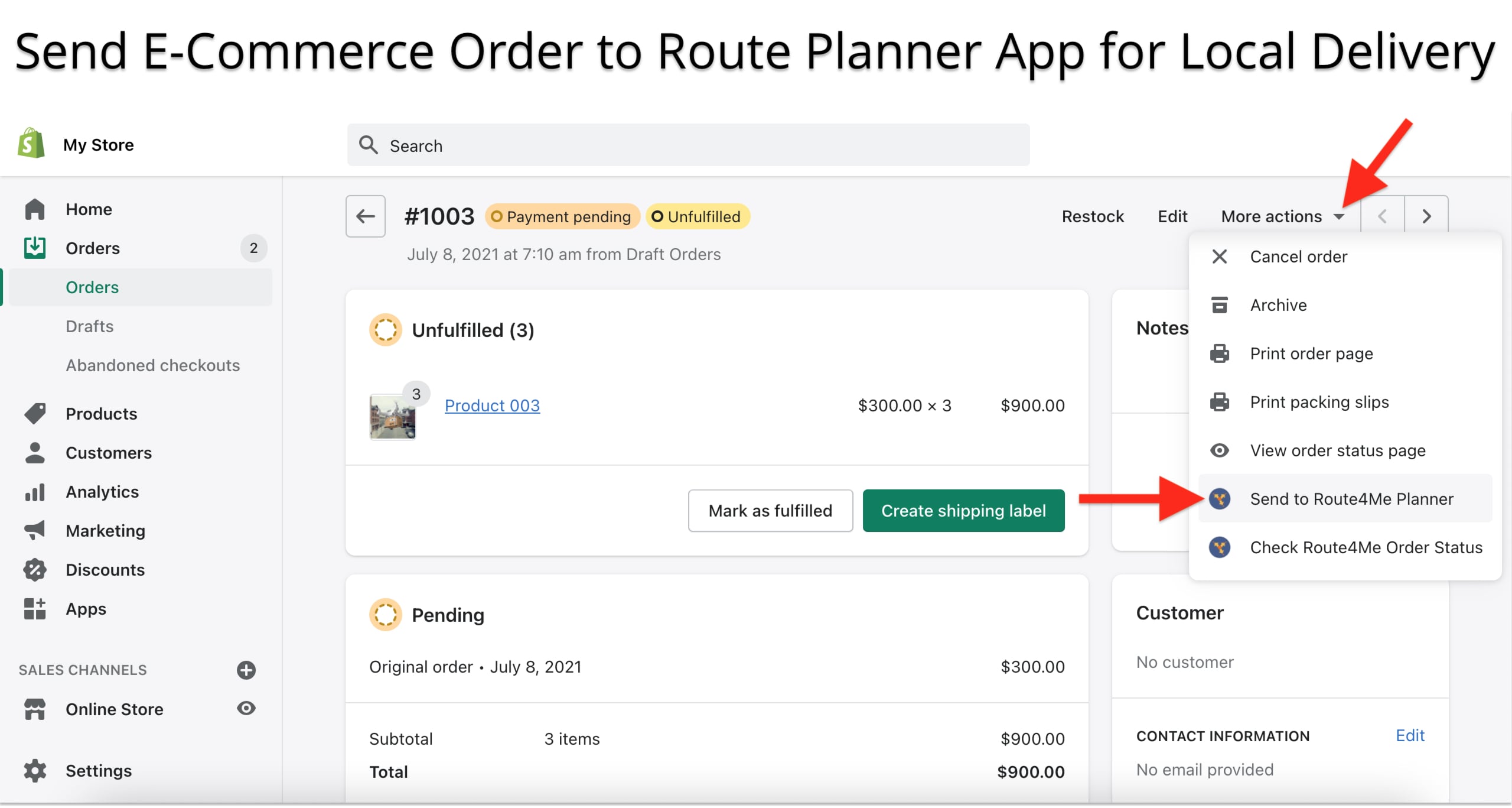 Send Shopify order for local delivery from your store to the Route4Me Route Planner.