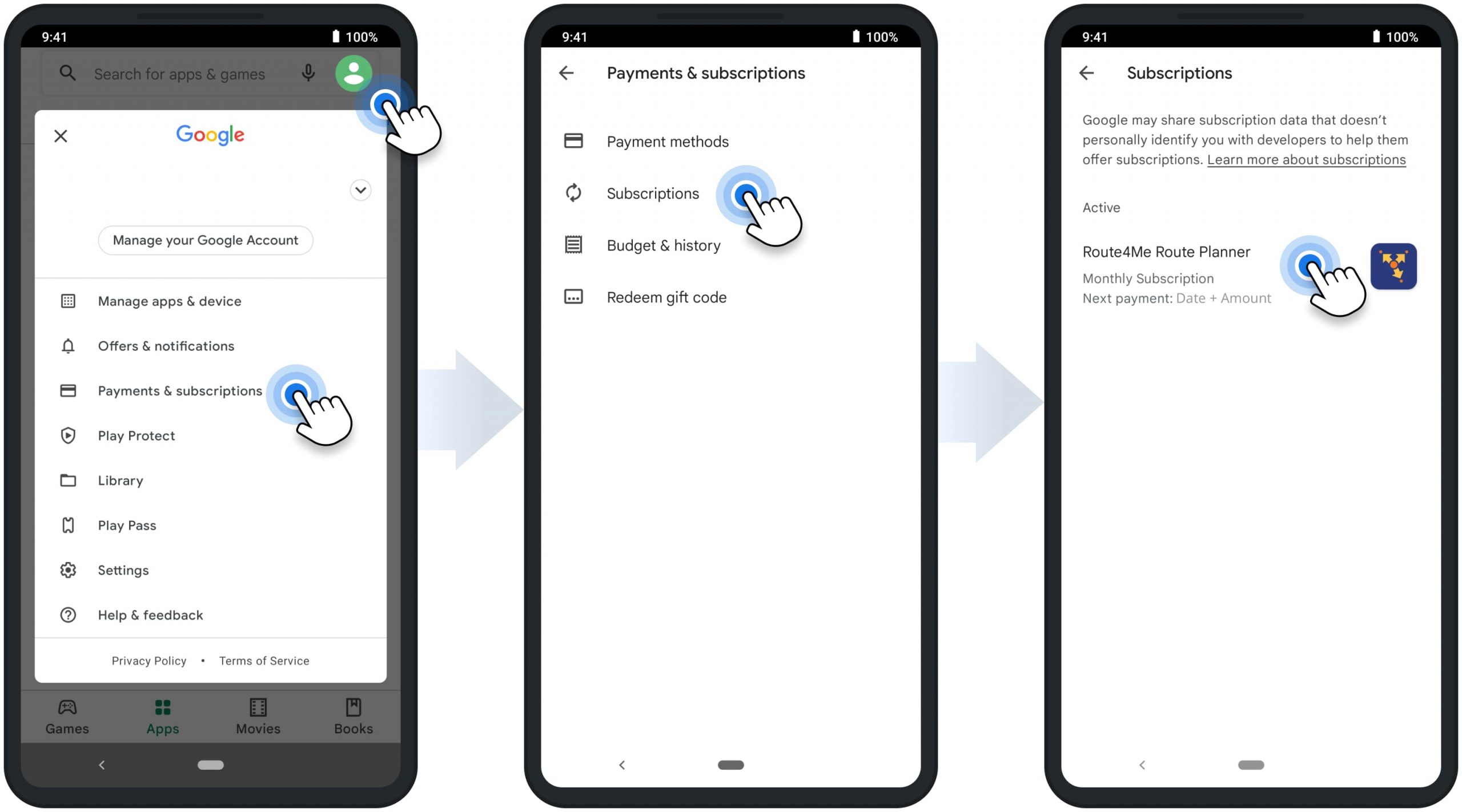 Administrar la suscripción de Route4Me en un teléfono inteligente o tableta Android
