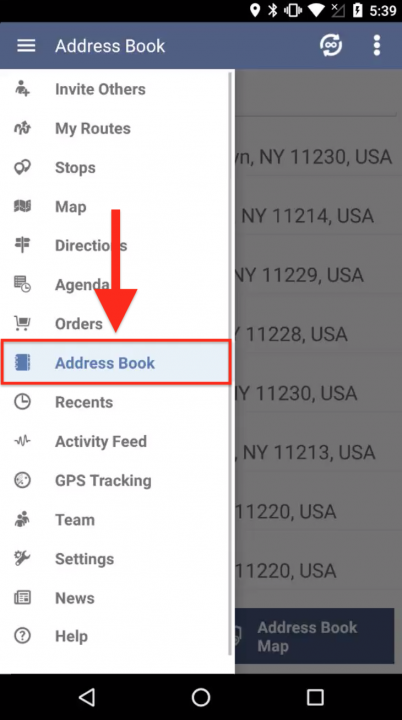 Inserting an Address Book Contact into a Route on Your Android Device