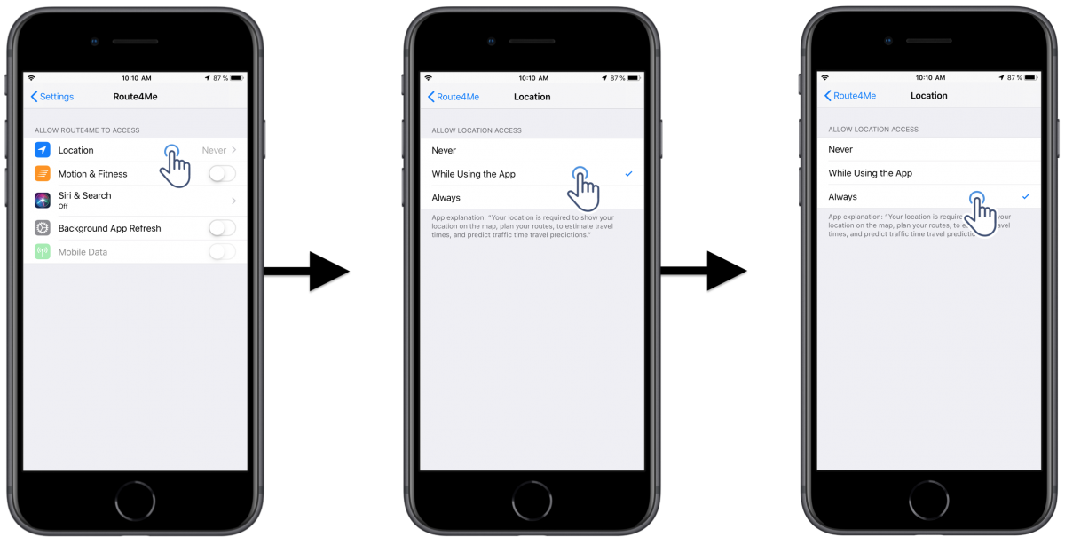 iOS App Permissions - Adjusting the Permissions of Route4Me's iOS Route Planner on Your iPhone (Location, Camera, Contacts, etc.)