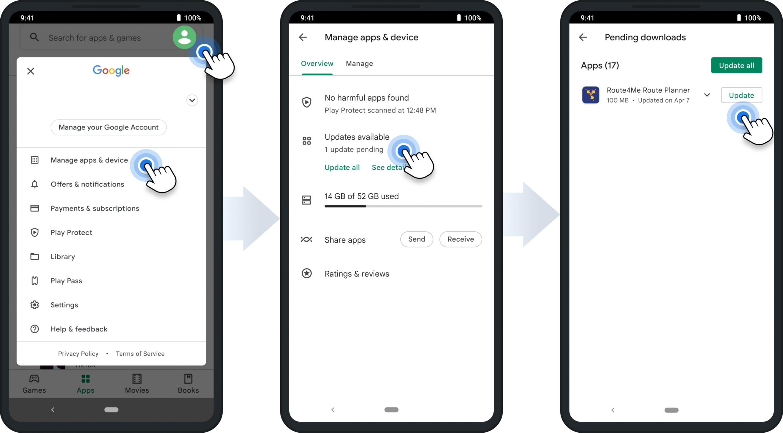 Manage apps on your Android device and install the latest Route4Me Route Planner app updates.