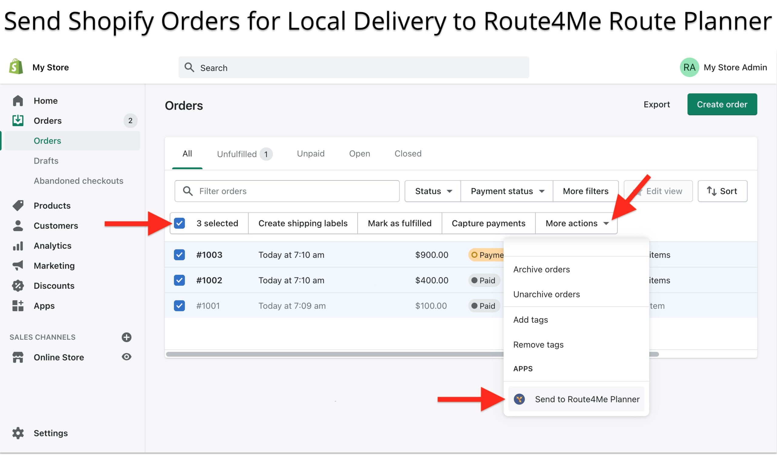 Manually send Shopify orders from your stores to the Local Delivery Route Planner app.