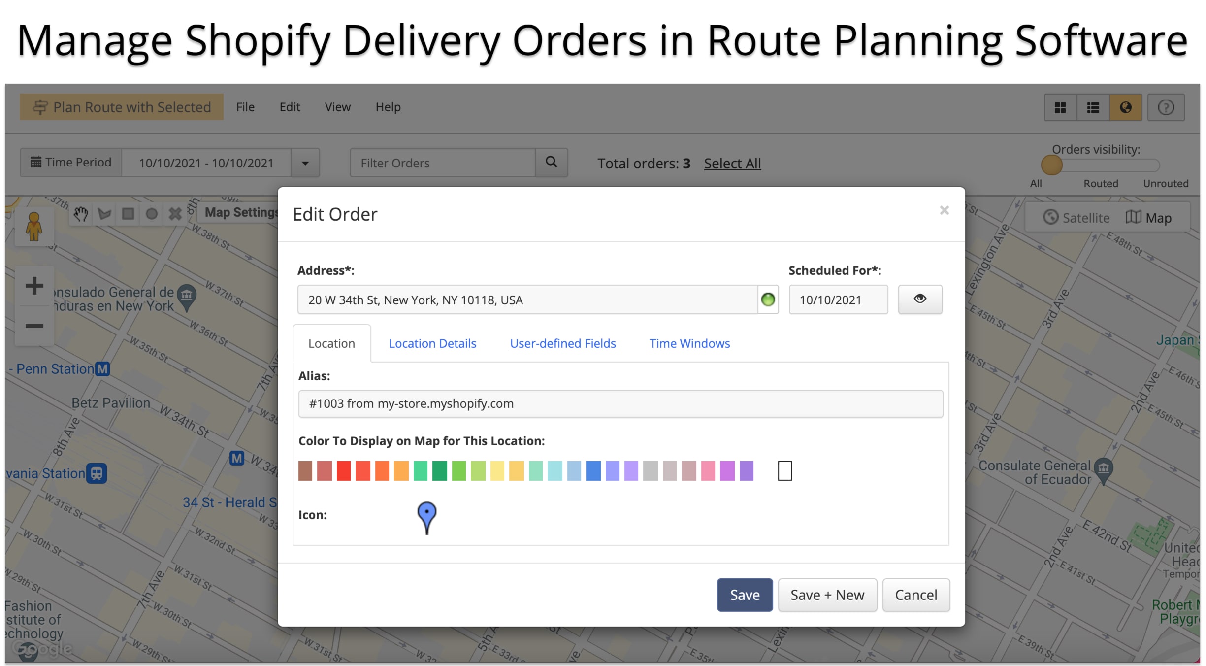 Manage synced Shopify deliveries and order shippings in the Route4Me route planning software.