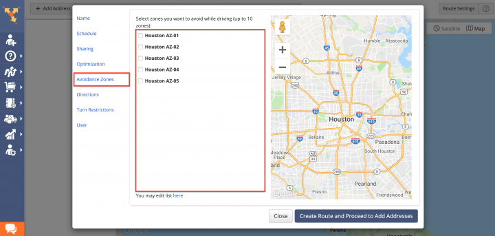 Using Avoidance Zones When Planning Routes