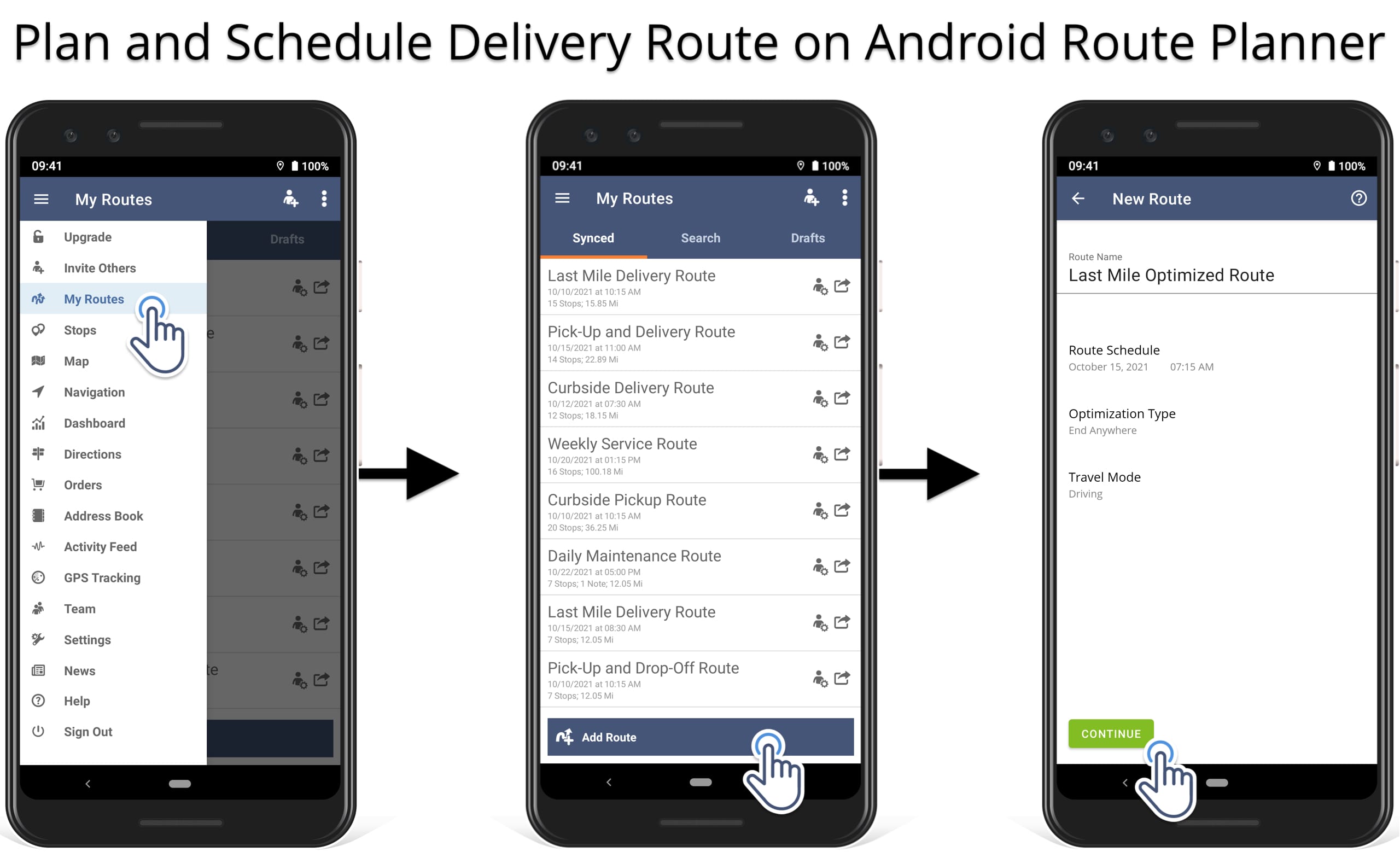 Plan and schedule a delivery route on the mobile route planner app for Android smartphones.