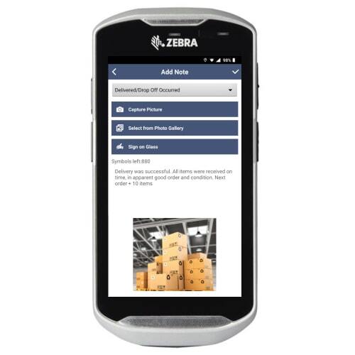 Using route planner app with sign on glass technology on an Android Zebra phone from Zebra technologies 