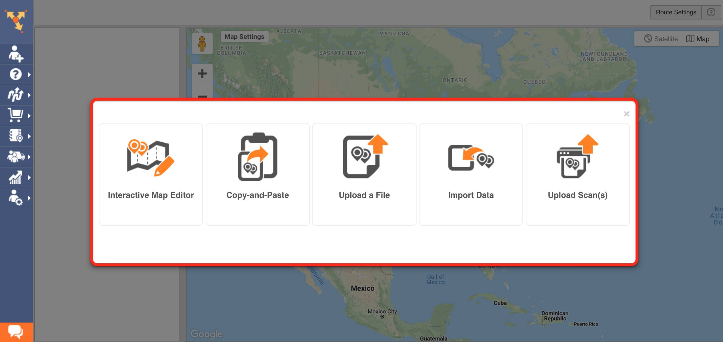 five options to upload list of customer addresses to Route4Me route planner