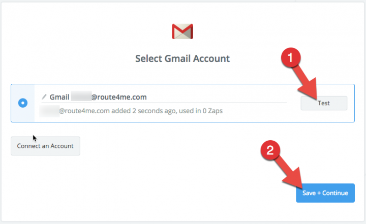 Creating Zapier Action Event: Click the Test button to test if Zapier can connect to your Gmail account.