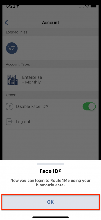 Using Face ID for Logging into Your Route4Me Account
