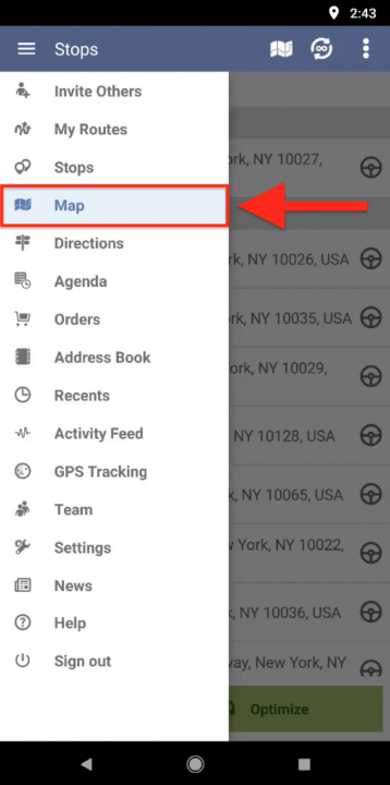 Using the Map for Adding Stops to Your Routes on an Android Device