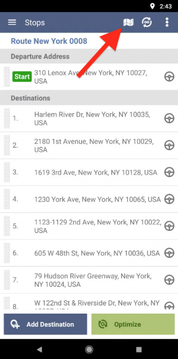 Using the Map for Adding Stops to Your Routes on an Android Device