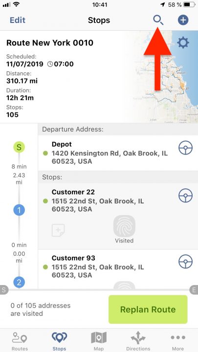 Using Stops Search in Opened Routes on Your iPhone