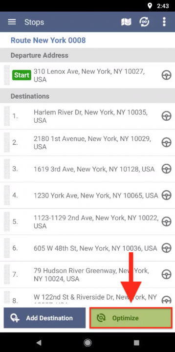 Using the Map for Adding Stops to Your Routes on an Android Device