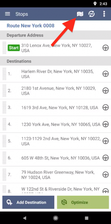 Using the Map for Adding Stops to Your Routes on an Android Device