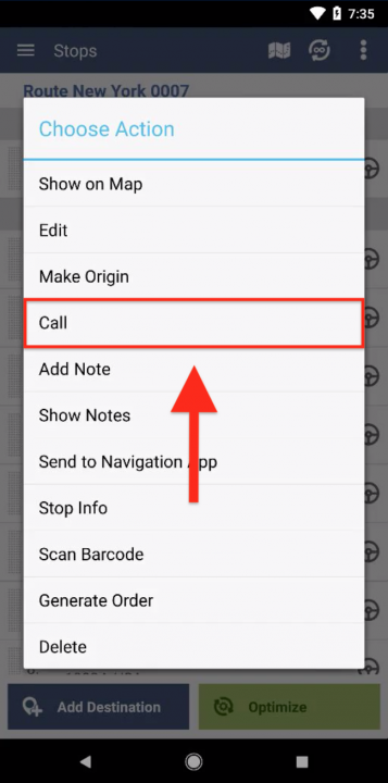 Making Calls to Contacts While Completing Routes (Android Devices)