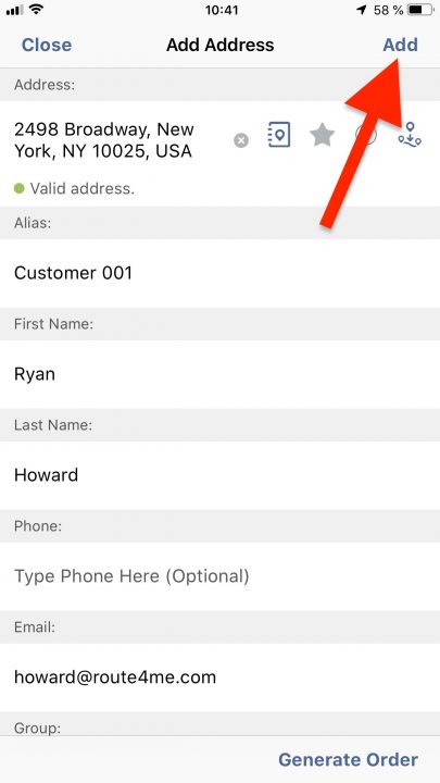 Using the Address Book Map on Your iPhone for Adding Contacts to Your Route4Me Address Book